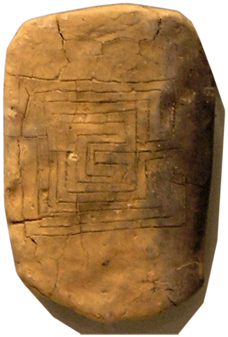 Pylos, ok. 1200 p.n.e. Gliniana tabliczka z rysunkiem labiryntu (Narodowe Muzeum Archeologiczne w Atenach).